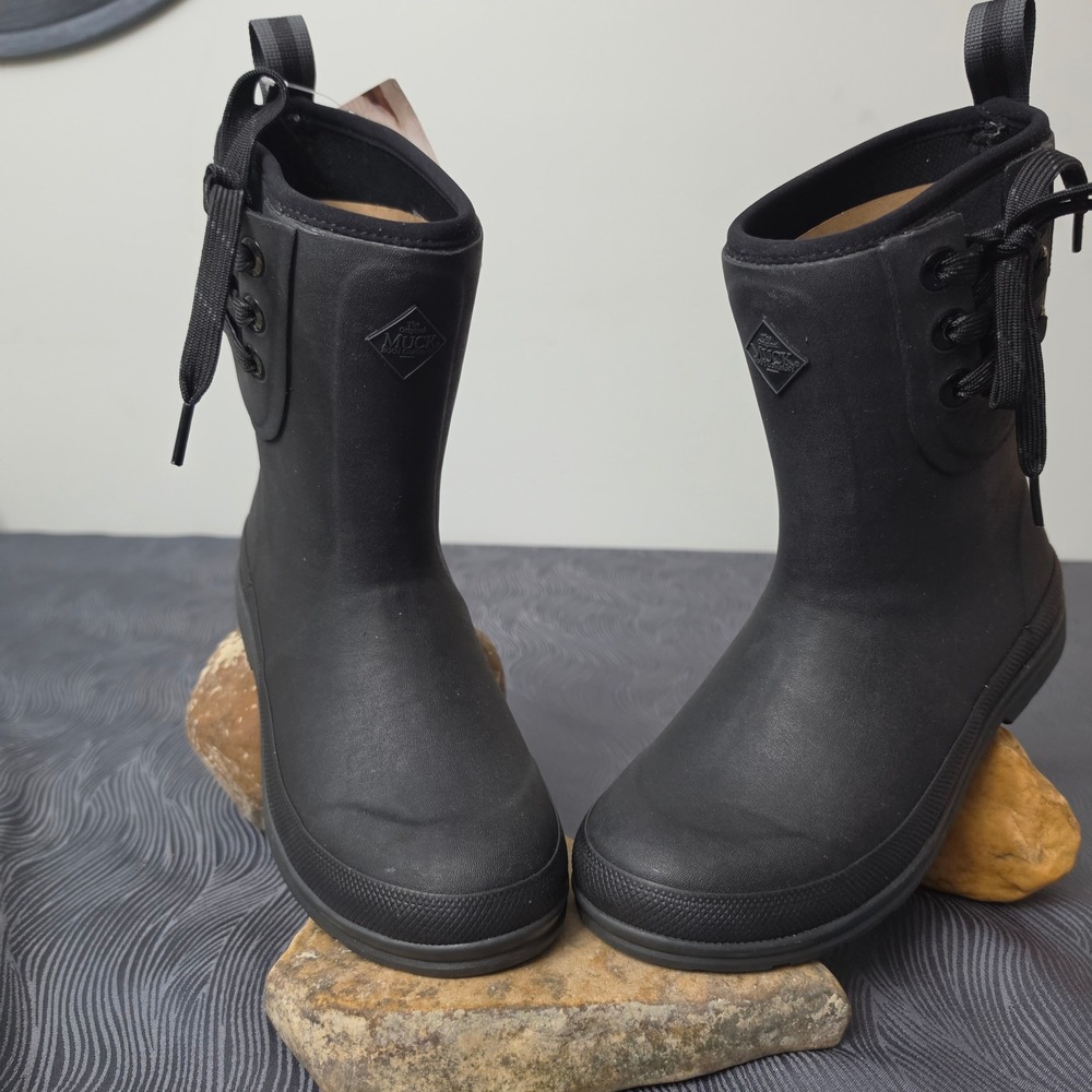 Muck Boot Company Rain Boots Womens 7 Black Waterproof Side Lace Mid Calf
